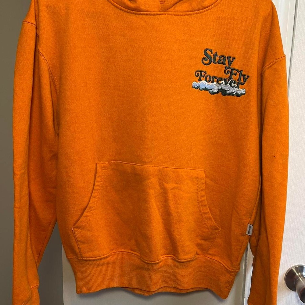 Cornerstore Bodega Stay Fly Forever Angel Wings Graphic Hoodie Orange Small